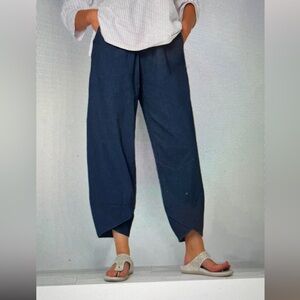 NEW! ELETTA Trousers Pants Womens Navy Blue from Charles Nancy Cotton Relaxed